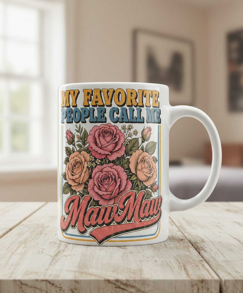My Favorite People Call Me Maw-Maw Retro Grandma White Mug - product mockup - White