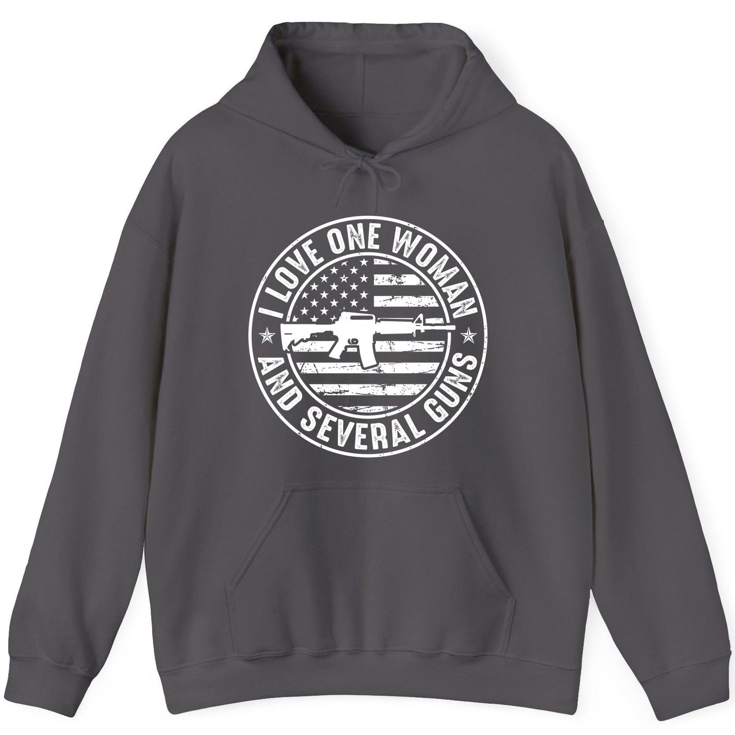 I LOVE ONE WOMAN AND Several GUNS Funny Gun Owners Hoodie - product mockup - Charcoal