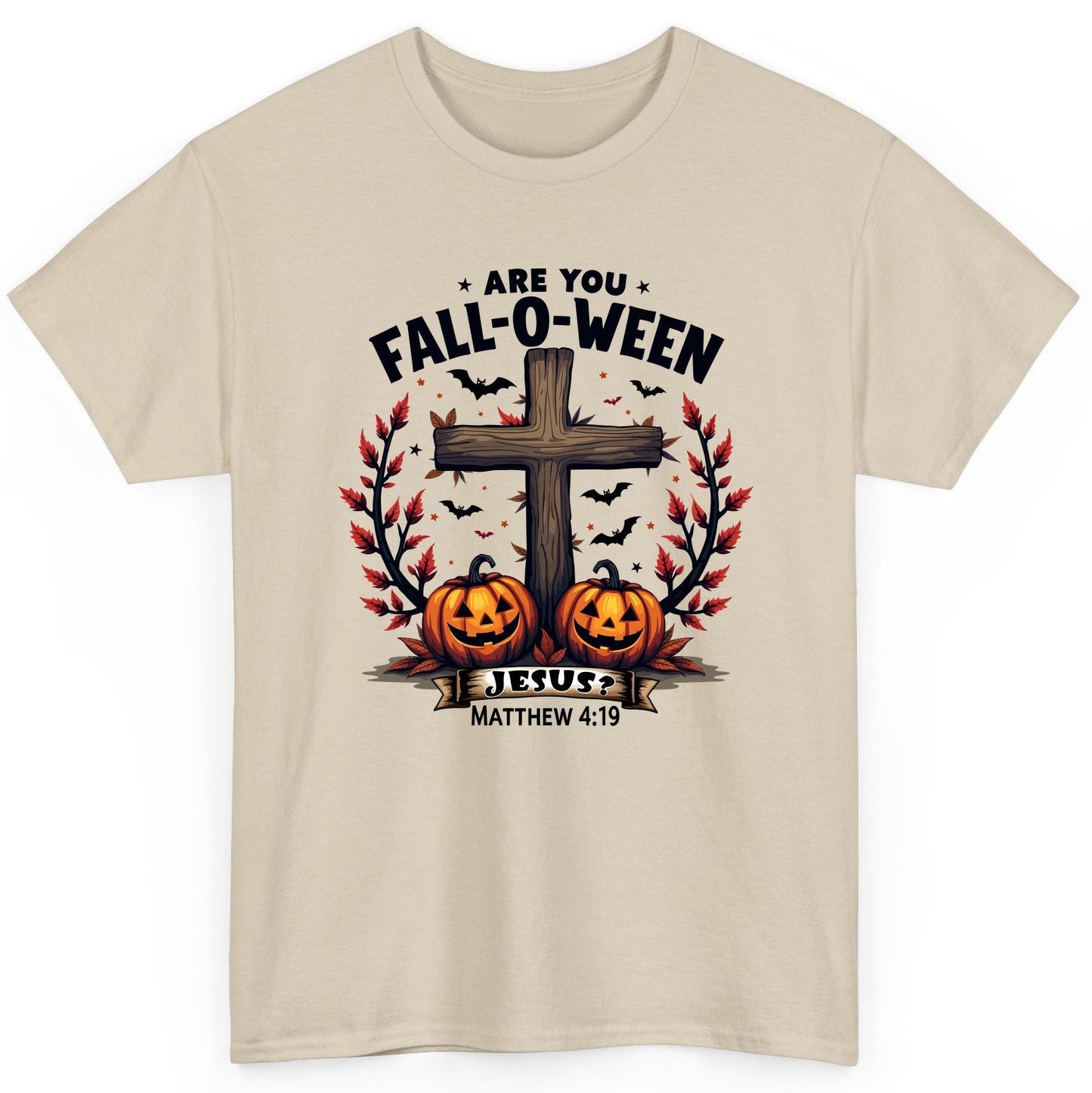 Are You Fall-O-Ween Jesus? christian Halloween T-Shirt Sand product mockup