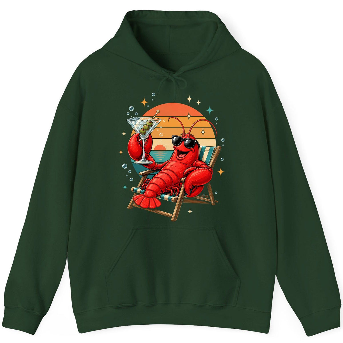 Funny Lobster Drinking Martini lobster Hoodie Forest Green product mockup