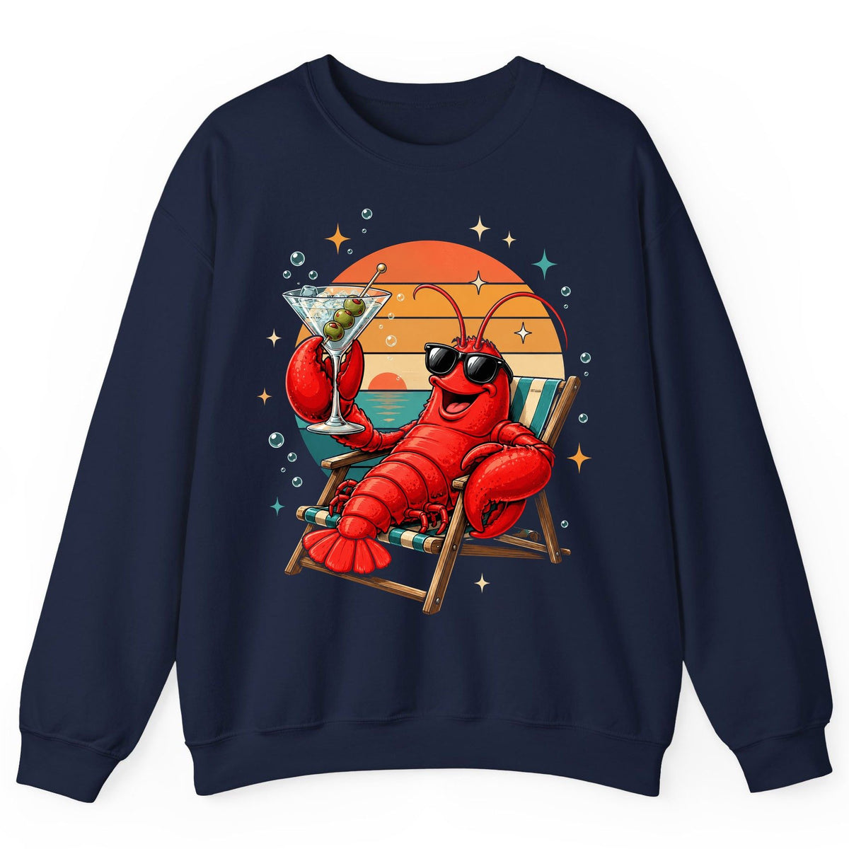 Funny Lobster Drinking Martini lobster Sweatshirt Navy product mockup