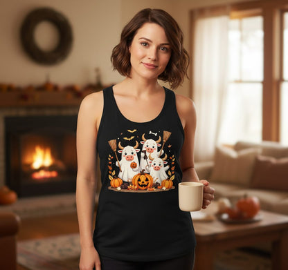 Cute Ghost Cows Halloween cows Tank Top Black lifestyle mockup