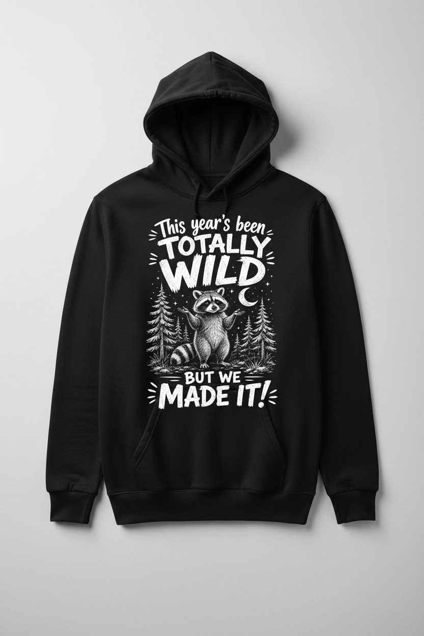 Totally Wild Year Raccoon Funny People a Sense of Humor Hoodie - product mockup - Black
