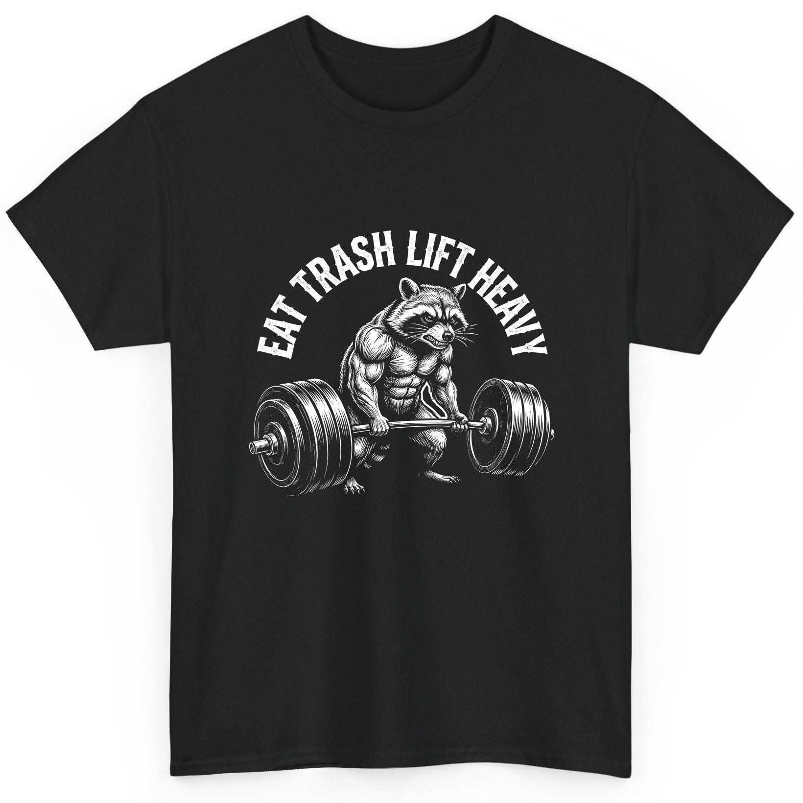 Eat Trash Lift Heavy raccoon T-Shirt Black product mockup