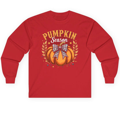 Pumpkin Season fall Long Sleeve Tee Red product mockup