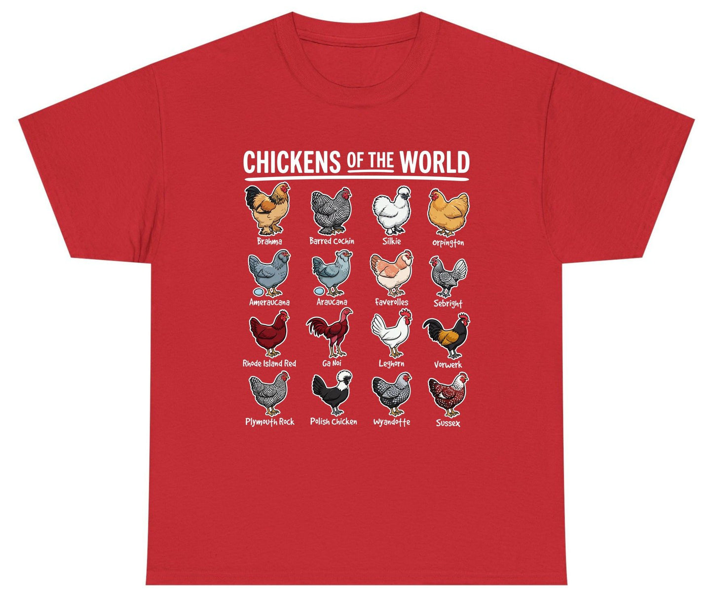 Chickens of the World chicken breeds Youth T-Shirt Red product mockup
