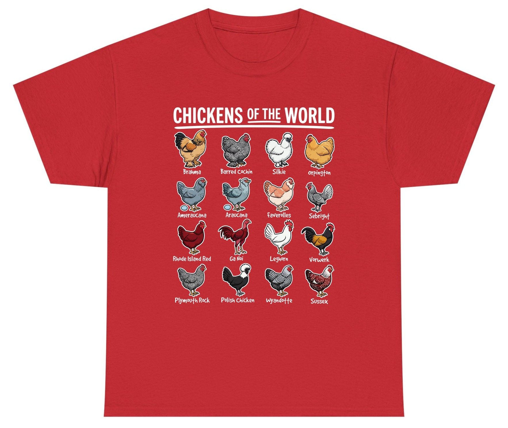 Chickens of the World chicken breeds Youth T-Shirt Red product mockup