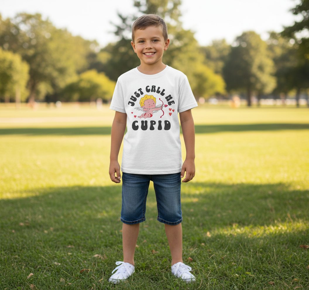 Just Call Me Cupid cupid Youth T-Shirt White lifestyle mockup