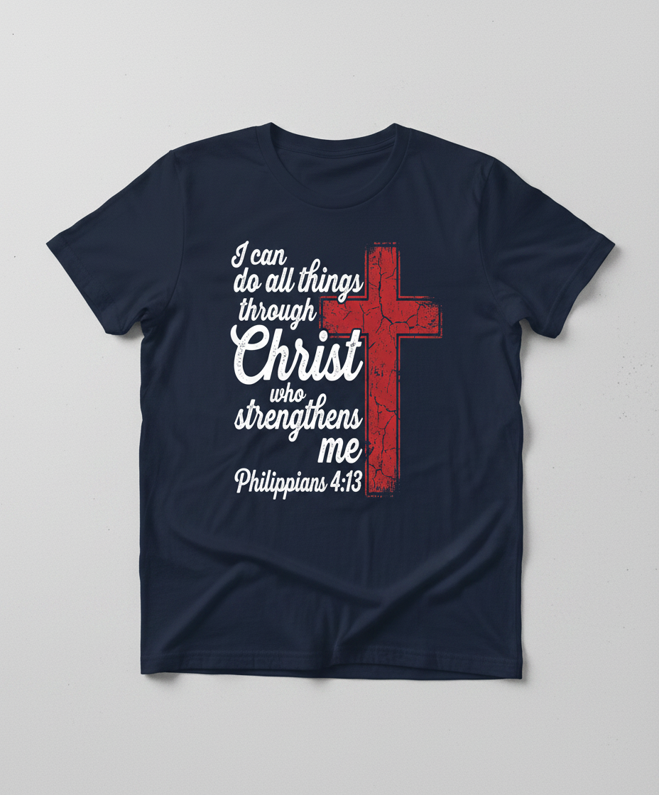 Philippians 4:13 I Can Do All Things Through Christ Christian Faith T-Shirt - Navy