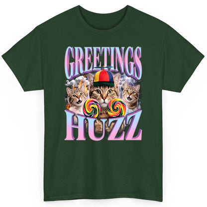 Greetings Huzz Funny Cats T-Shirt - product mockup - Forest Green