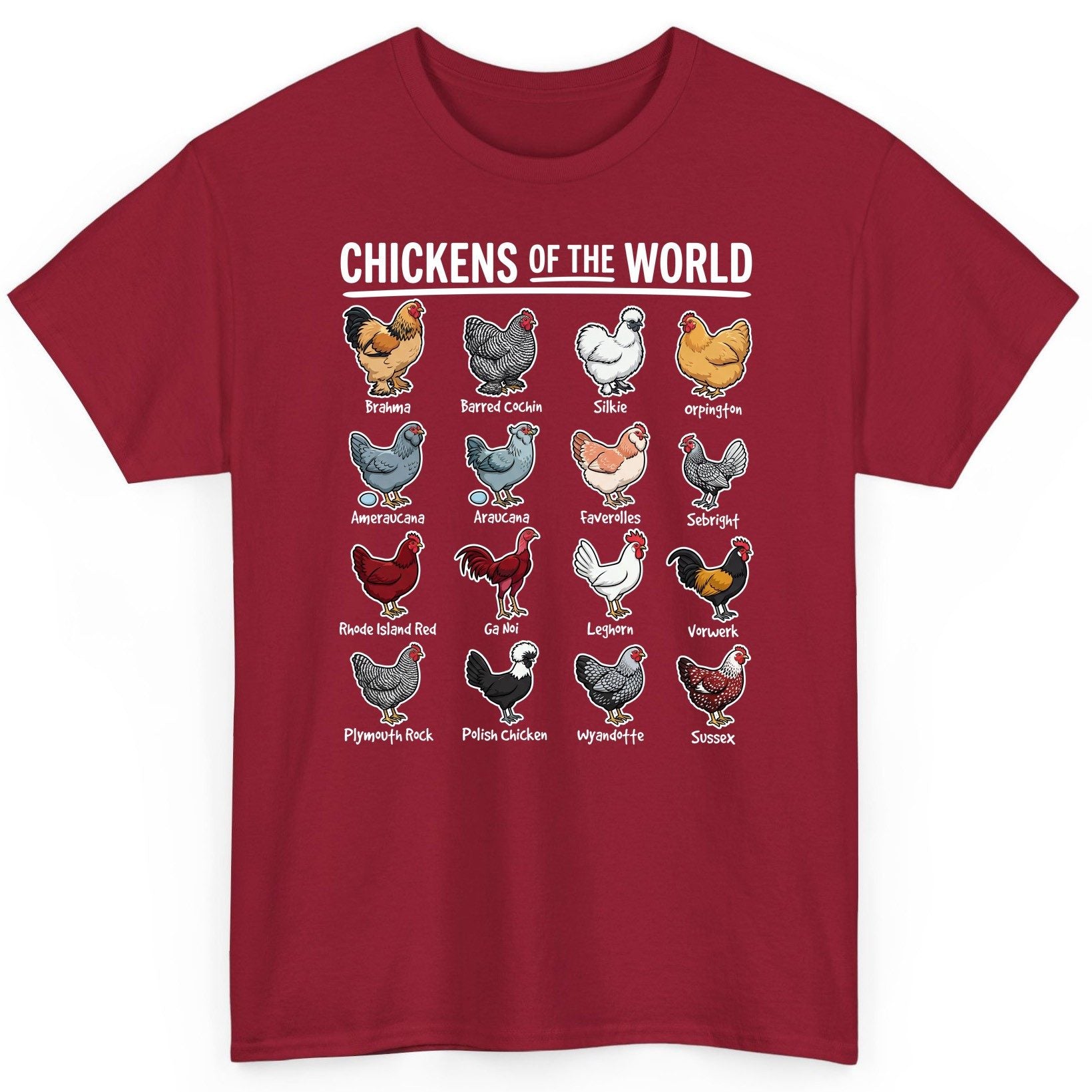 Chickens of the World chicken breeds T-Shirt Cardinal Red product mockup