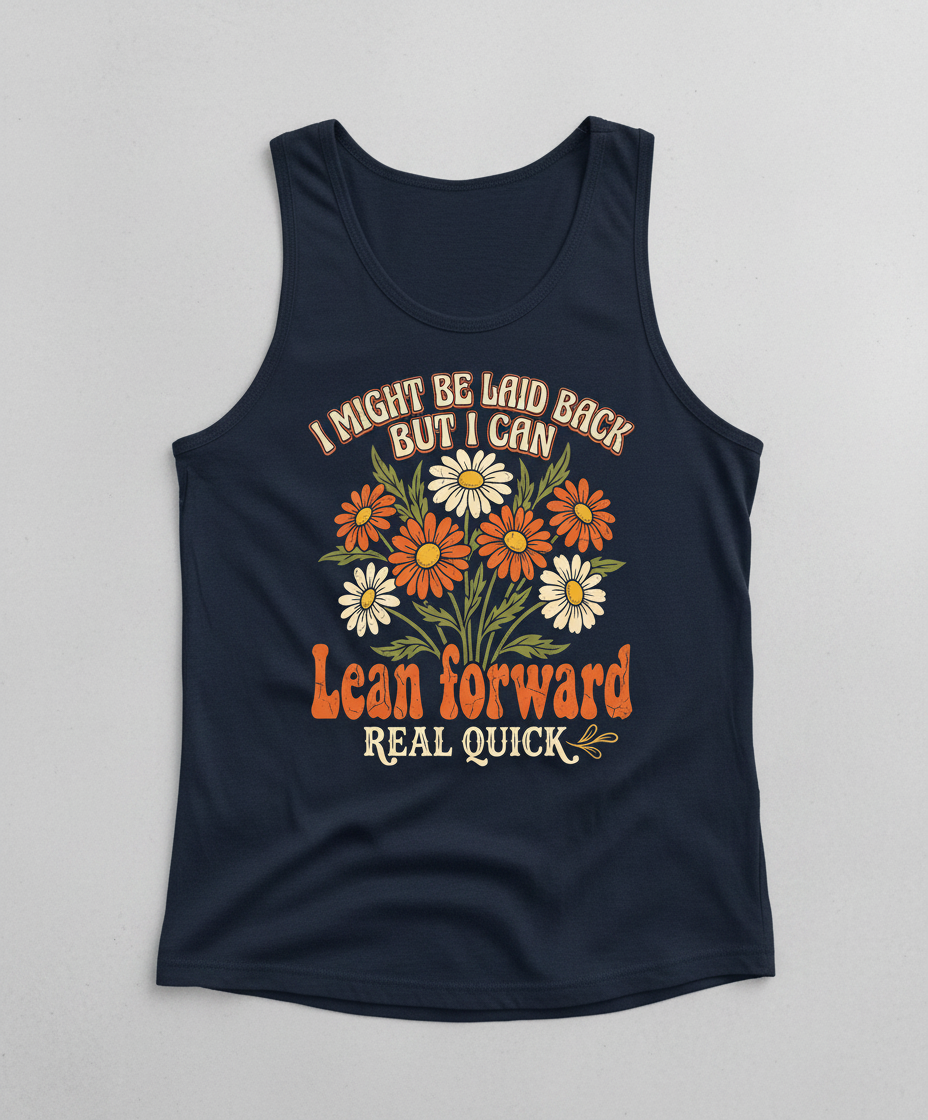 Retro Floral Sassy Quote I Might Be Laid Back Tank Top - Navy