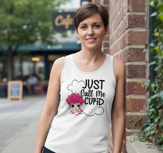 Just Call Me Cupid cupid Tank Top White lifestyle mockup