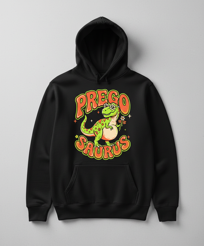 Prego Saurus Retro Pregnant Dinosaur Hoodie - Black