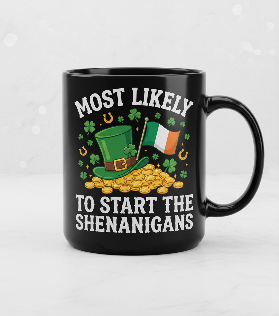 Funny St. Patrick's Day Shenanigans Leprechaun Hat Design Black Mug - Black