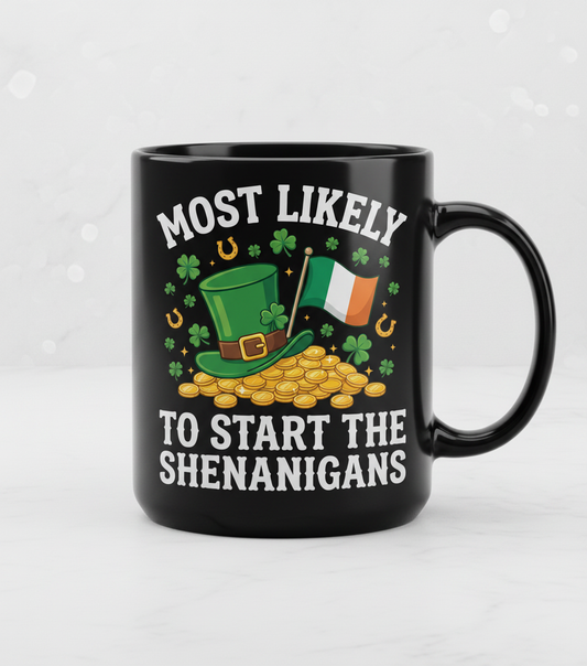 Funny St. Patrick's Day Shenanigans Leprechaun Hat Design Black Mug - Black