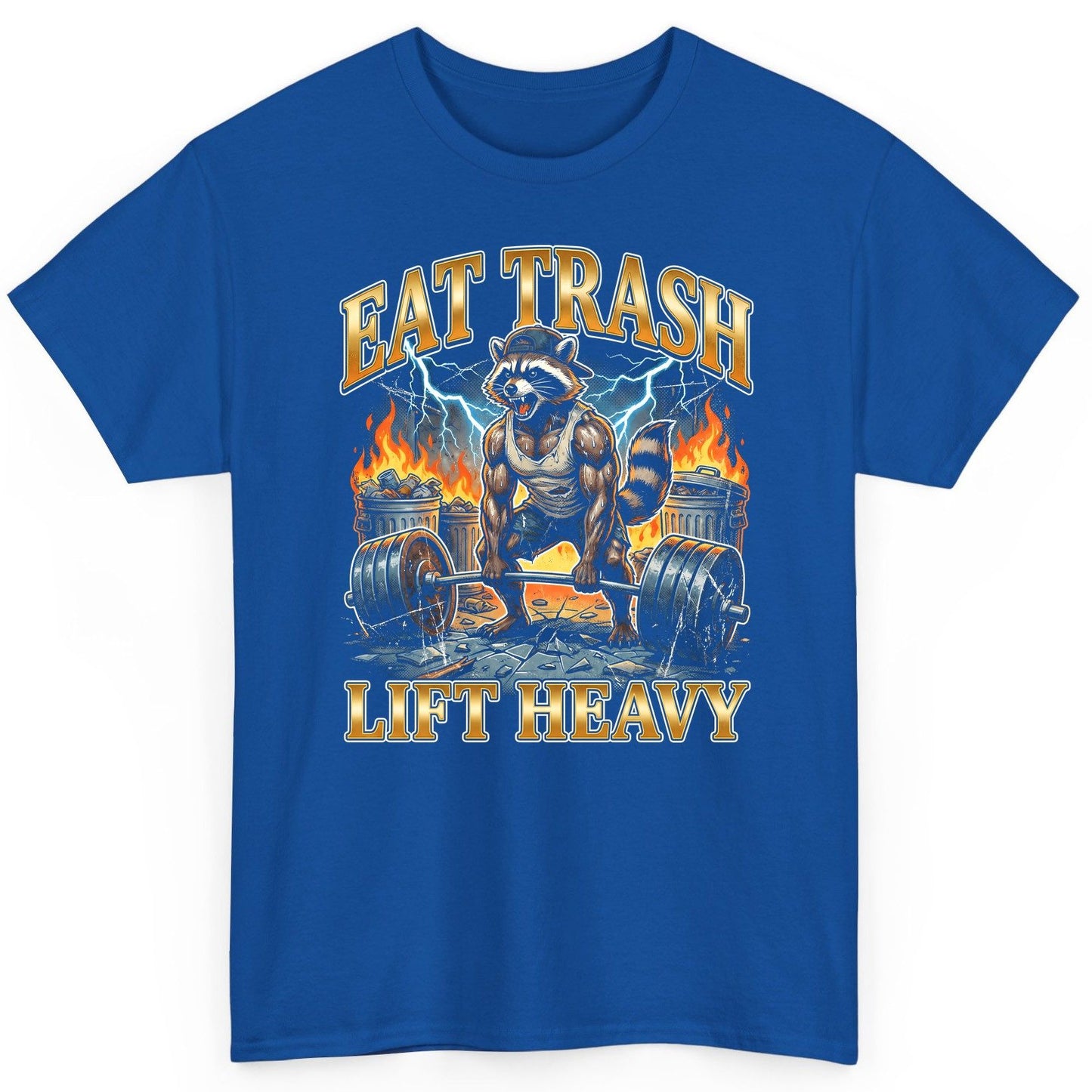 Eat Trash Lift Heavy raccoon T-Shirt Royal product mockup