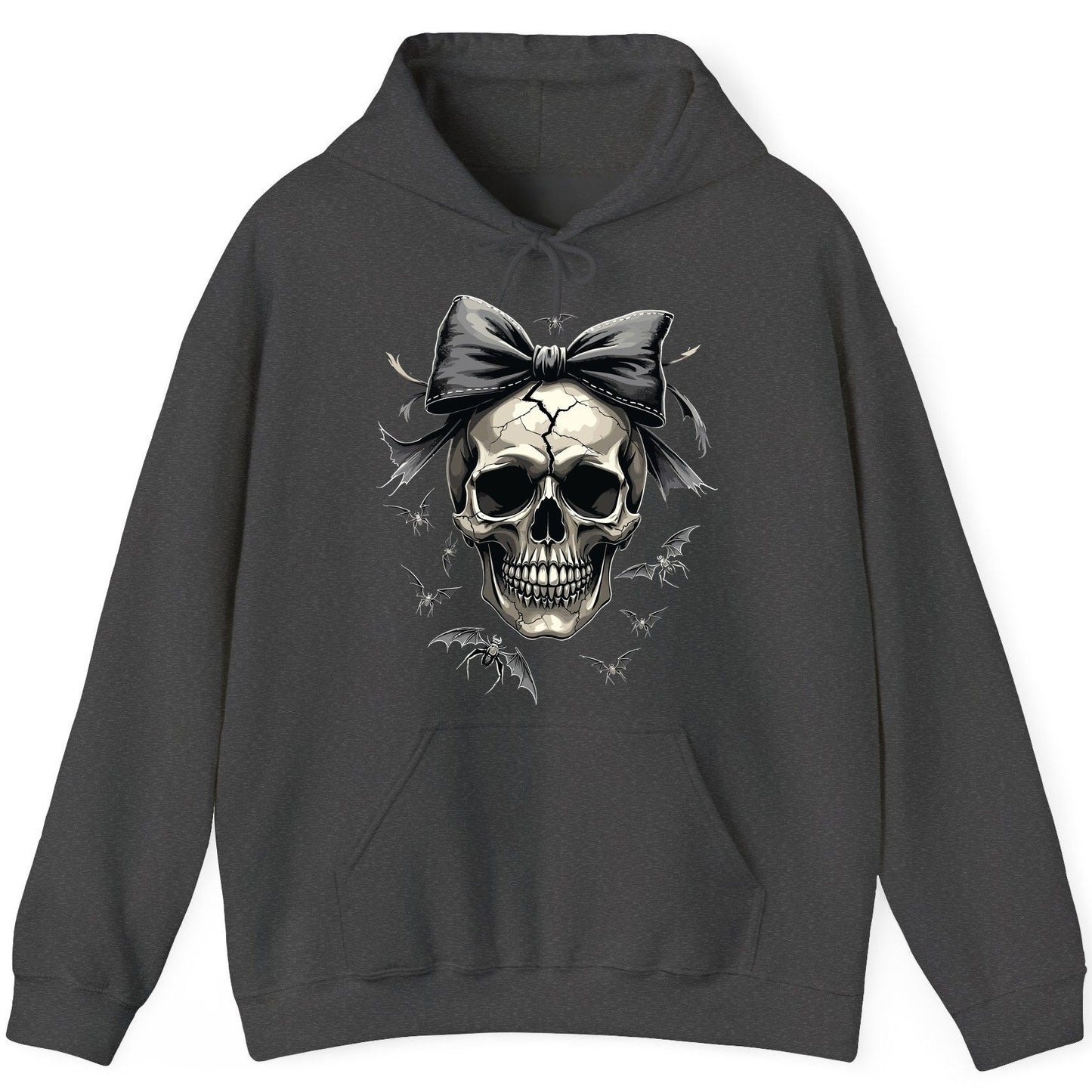 Gothic Skull with Bow gothic skull Hoodie Dark Heather product mockup