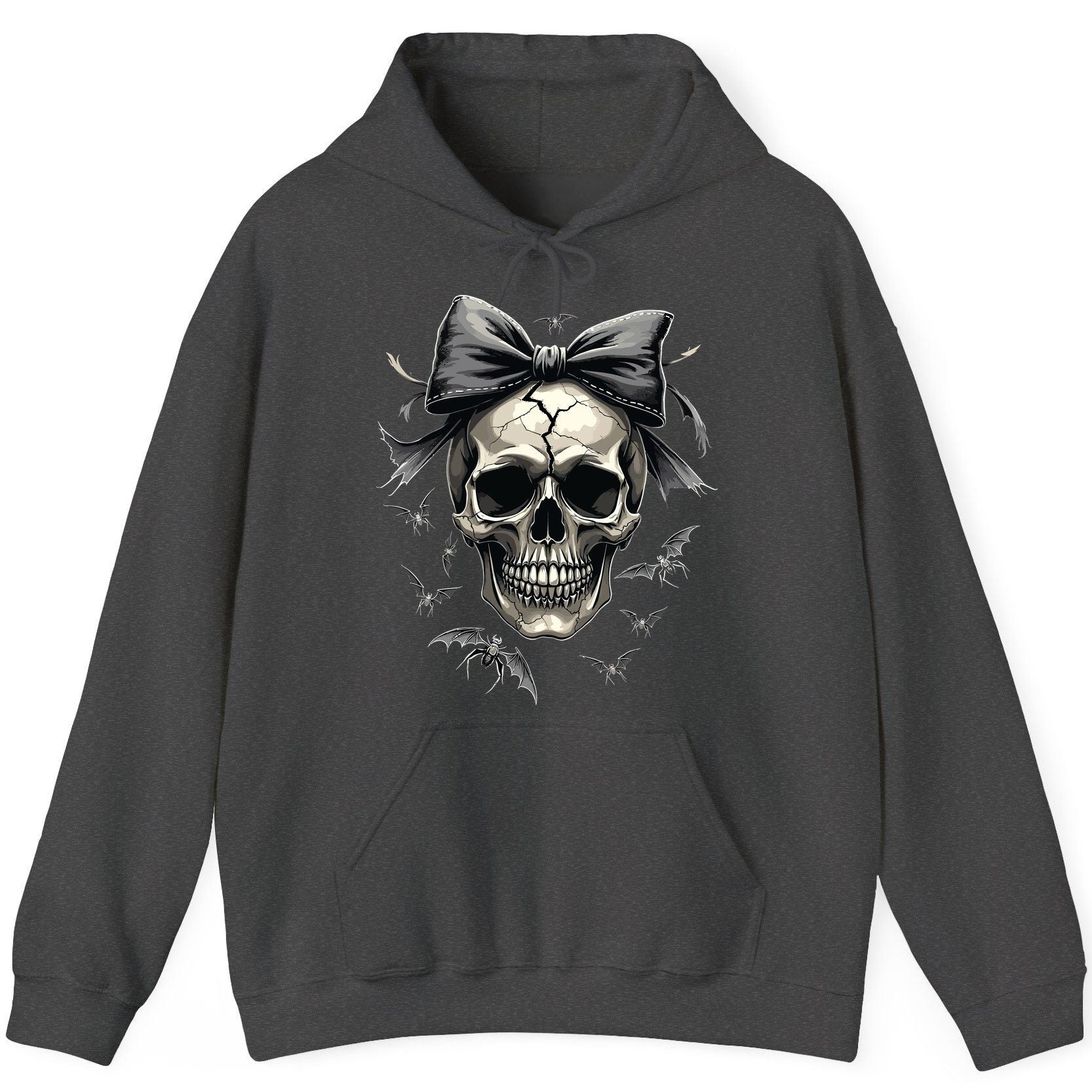 Gothic Skull with Bow gothic skull Hoodie Dark Heather product mockup