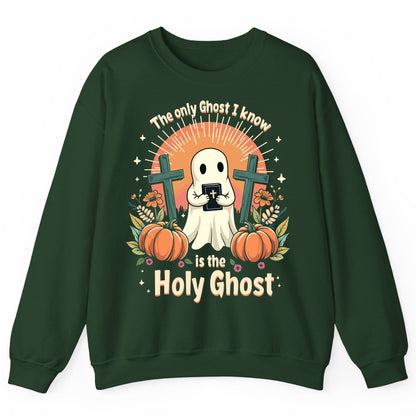 The Only Ghost I Know Is the Holy Ghost christian Halloween Sweatshirt Forest Green product mockup