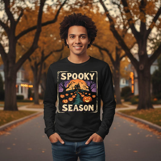 Spooky Season Halloween Long Sleeve Tee Black lifestyle mockup