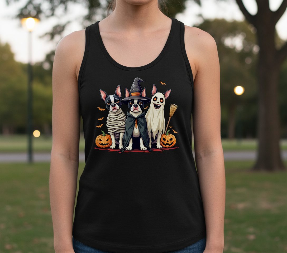 Halloween Boston Terrier Trio boston terrier Tank Top Black lifestyle mockup