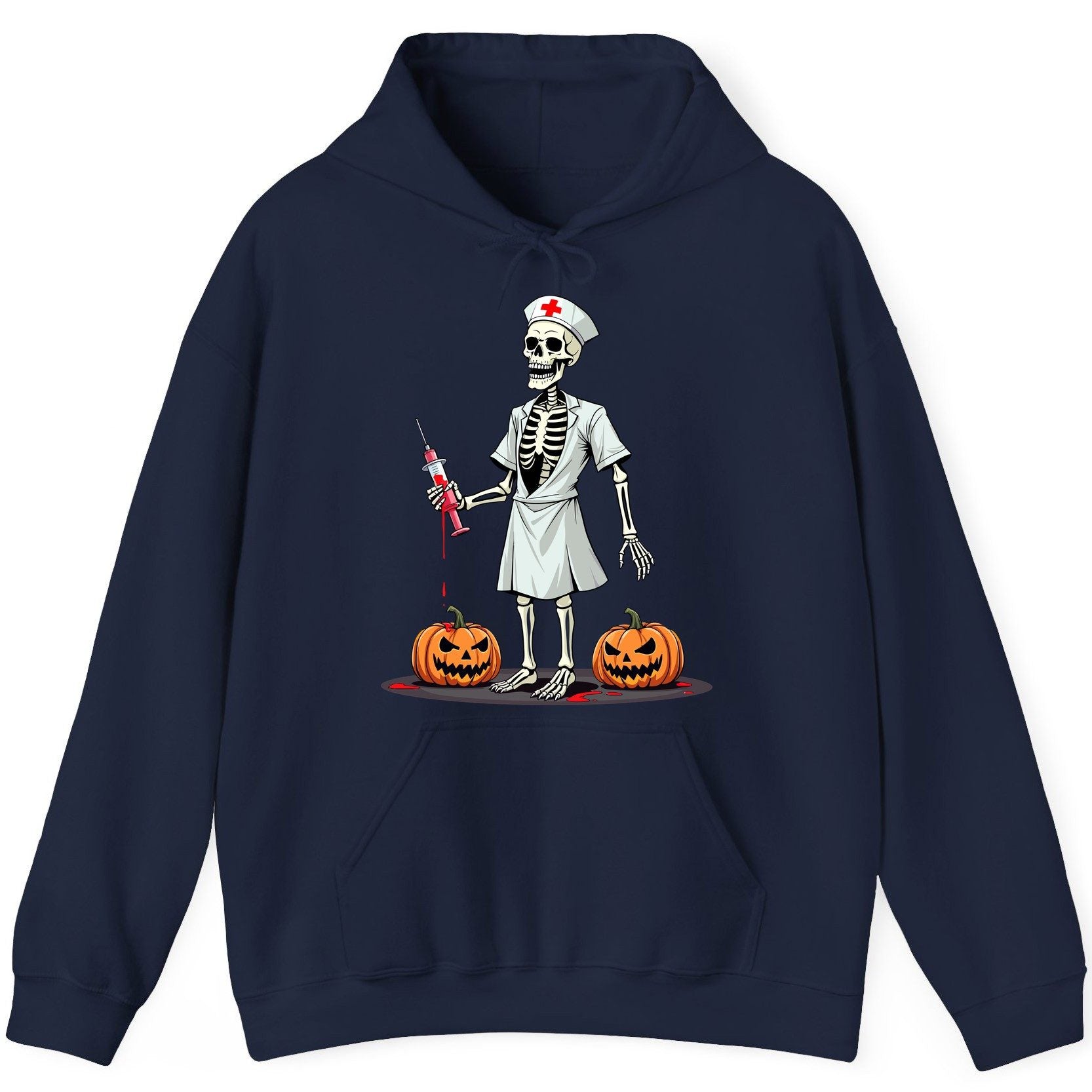 Spooky Skeleton Nurse Halloween skeleton nurse Hoodie Navy product mockup