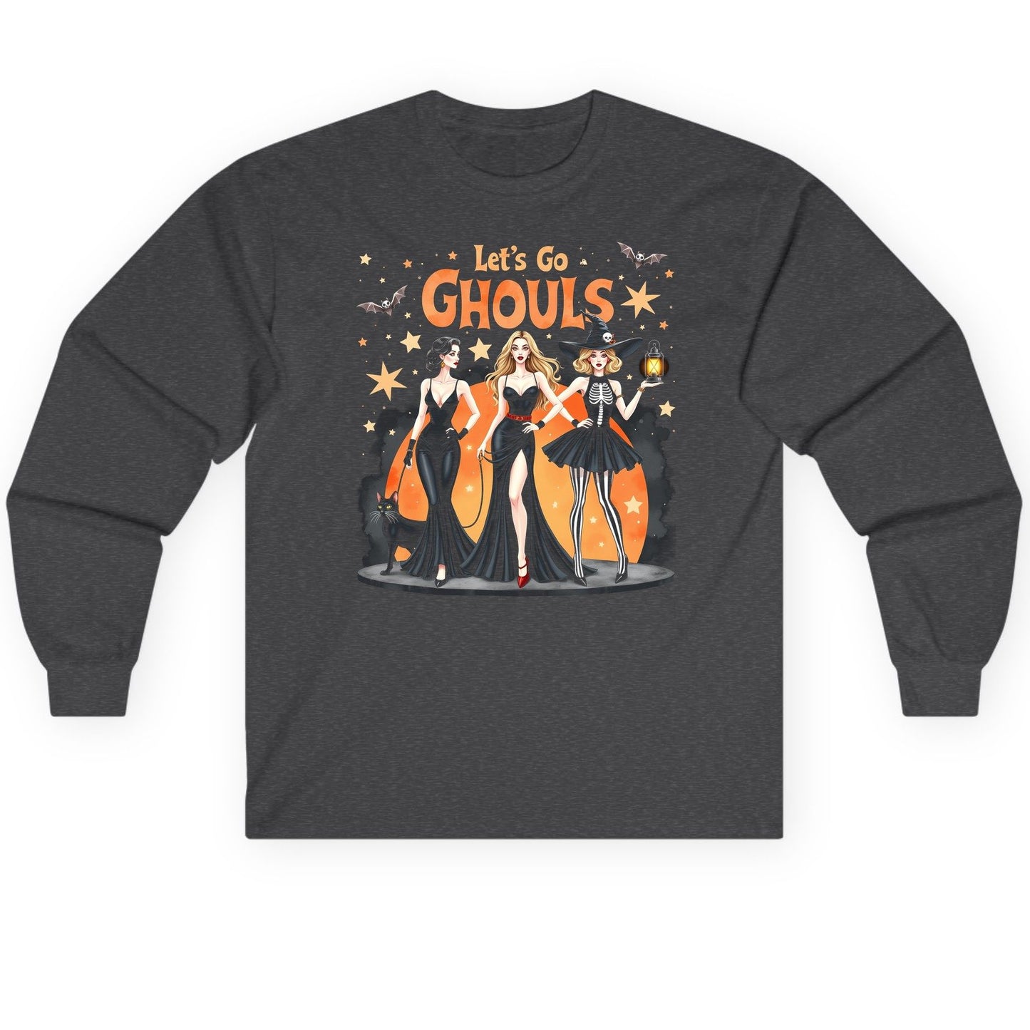 Let's Go Ghouls Halloween women Long Sleeve Tee Dark Heather product mockup