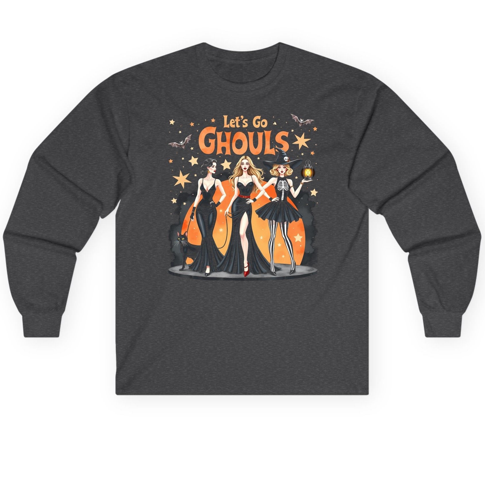 Let's Go Ghouls Halloween women Long Sleeve Tee Dark Heather product mockup