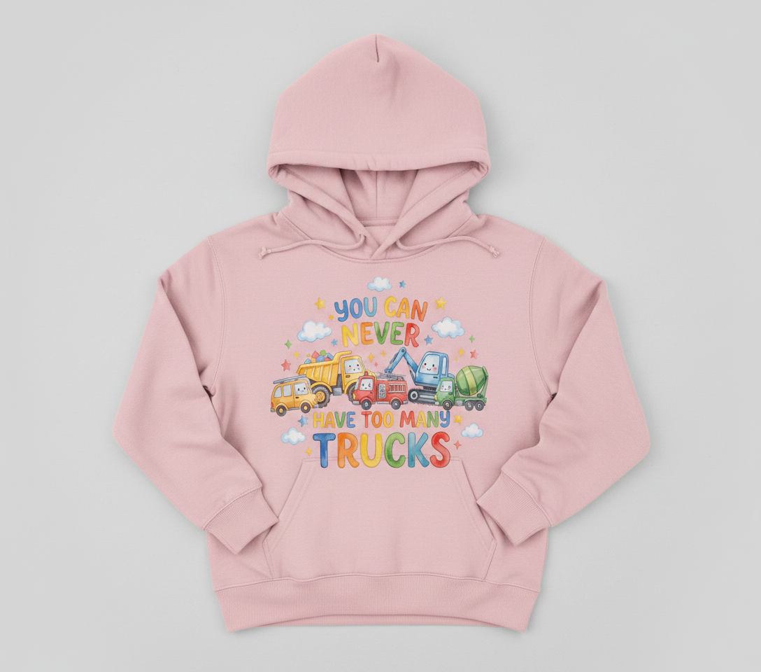 You Can Never Have Too Many Trucks Watercolor Design Hoodie - Light Pink