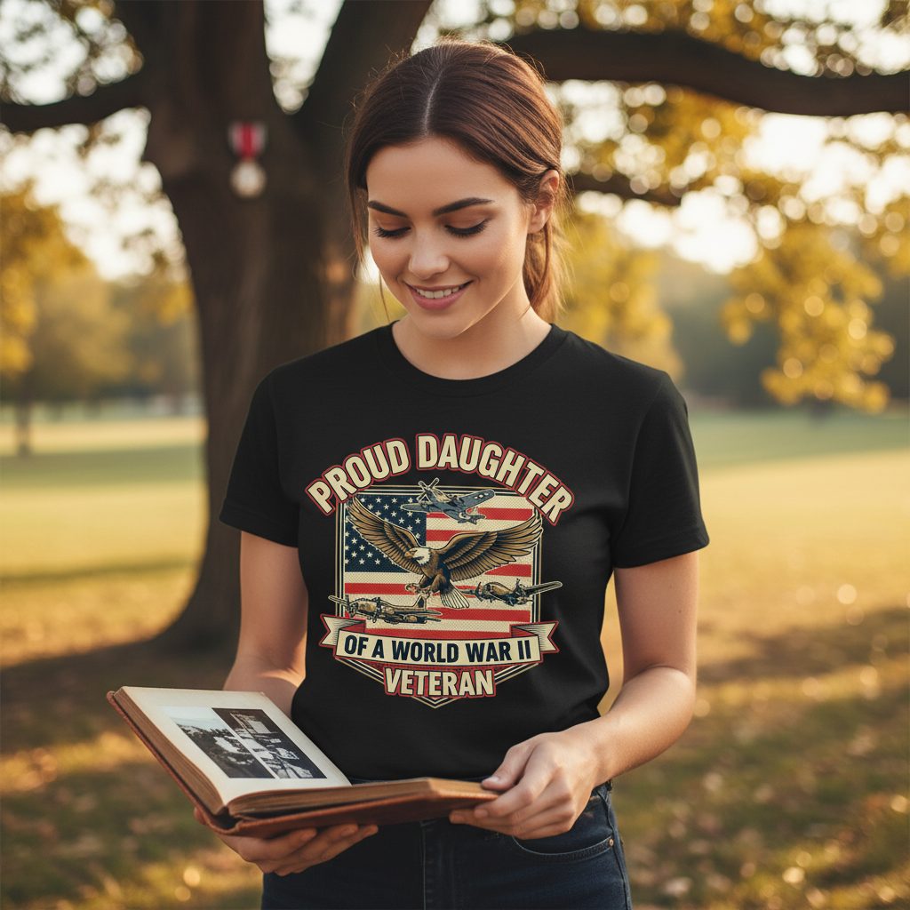Proud Daughter of a World War Ii Veteran world war ii veteran T-Shirt Black lifestyle mockup