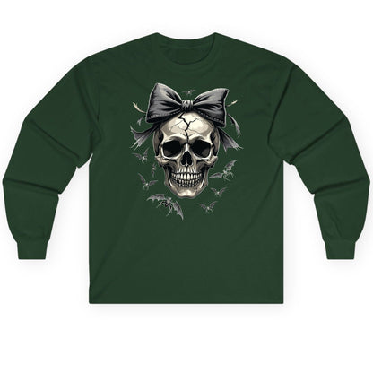Gothic Skull with Bow gothic skull Long Sleeve Tee Forest Green product mockup