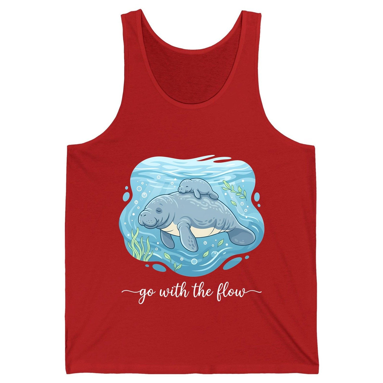 Go with the Flow Manatee Tank Top - product mockup - Red