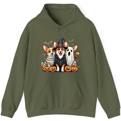 Halloween Corgi Trio Halloween corgis Hoodie Military Green product mockup