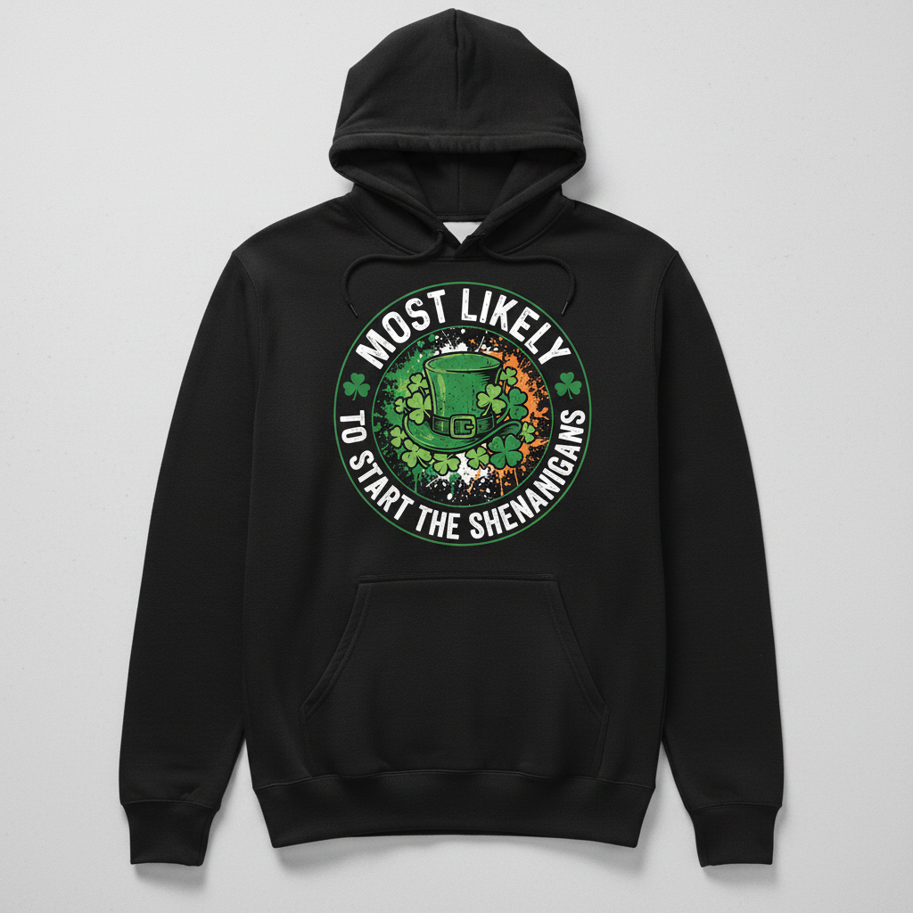 Most Likely To Start The Shenanigans St. Patrick's Day Design Hoodie - Black