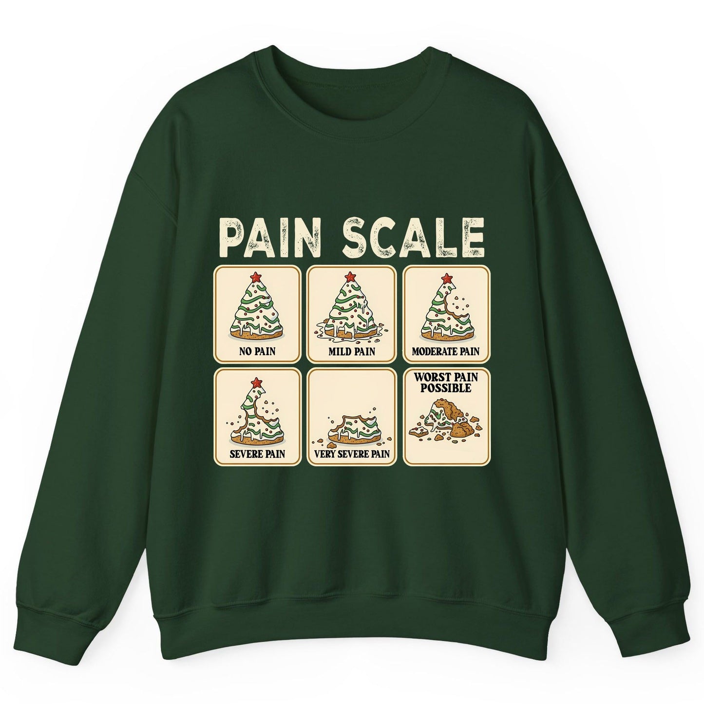 Pain Scale Christmas cookie pain scale Sweatshirt Forest Green product mockup