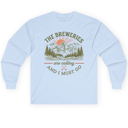 THE Breweries Are Calling AND I MUST GO Long Sleeve Tee - product mockup - Light Blue