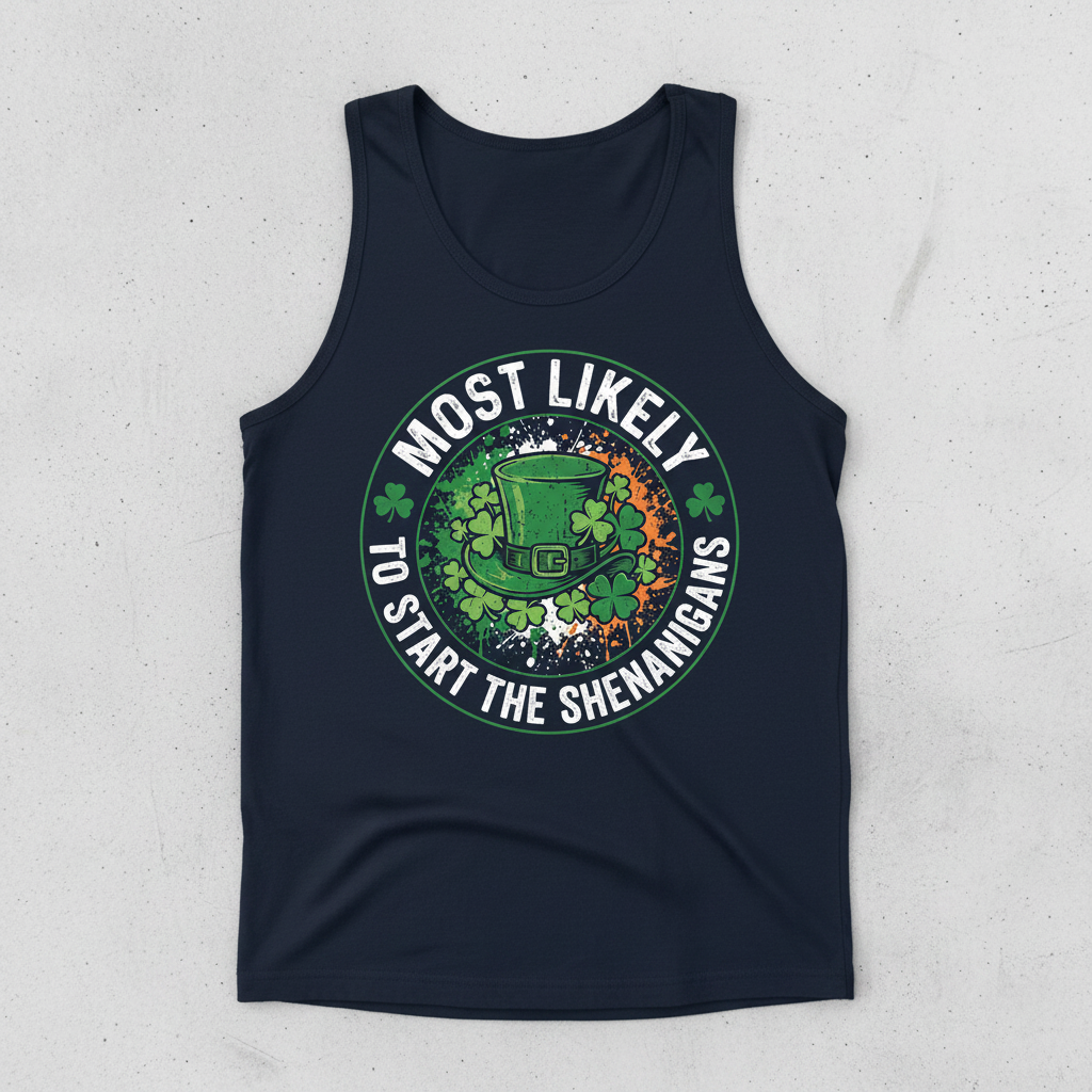 Most Likely To Start The Shenanigans St. Patrick's Day Design Tank Top - Navy