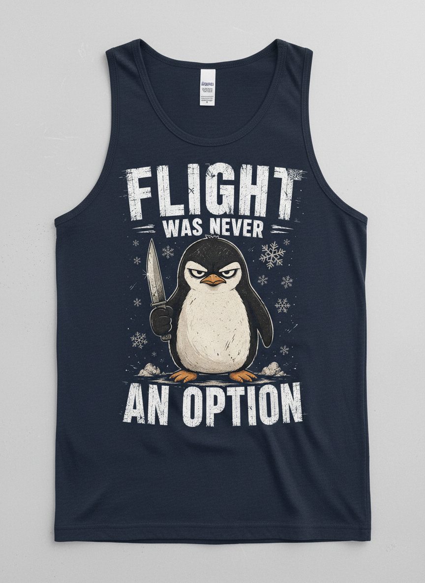 Flight Was Never an Option Funny Penguin Tank Top - product mockup - Navy
