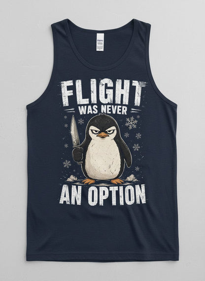 Flight Was Never an Option Funny Penguin Tank Top - product mockup - Navy