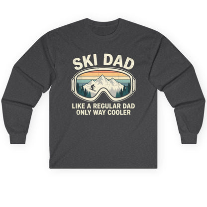 Ski Dad Like a Regular Dad Only Way Cooler skiing Long Sleeve Tee Dark Heather product mockup