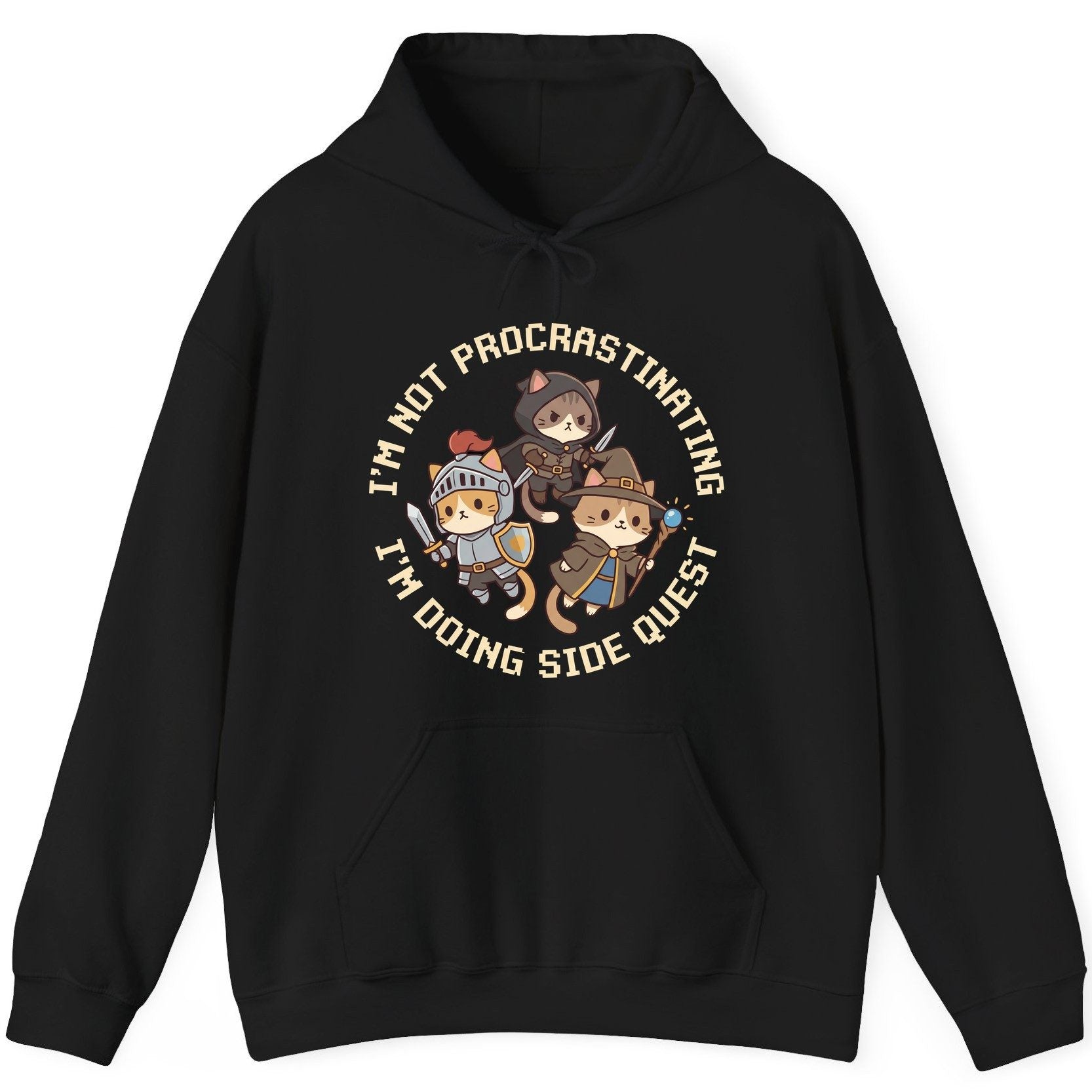 I'm Not Procrastinating I'm Doing Side Quest rpg cats Hoodie Black product mockup