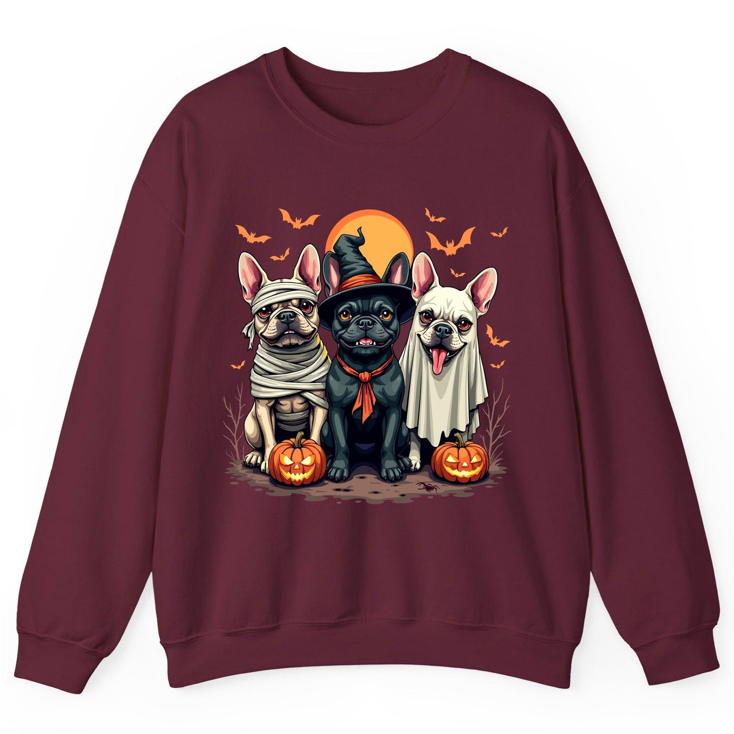 Halloween French Bulldogs Costumes french bulldogs Sweatshirt Maroon product mockup