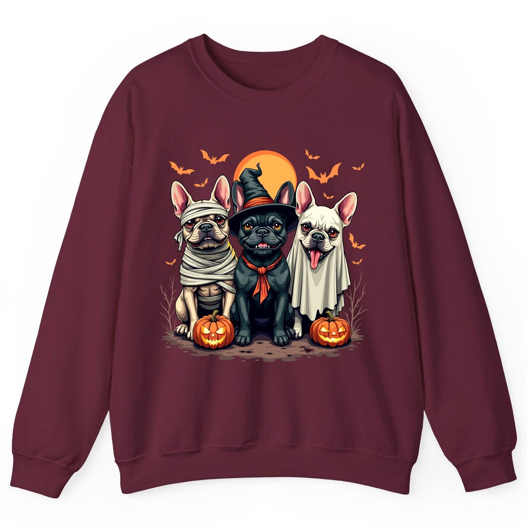 Halloween French Bulldogs Costumes french bulldogs Sweatshirt Maroon product mockup