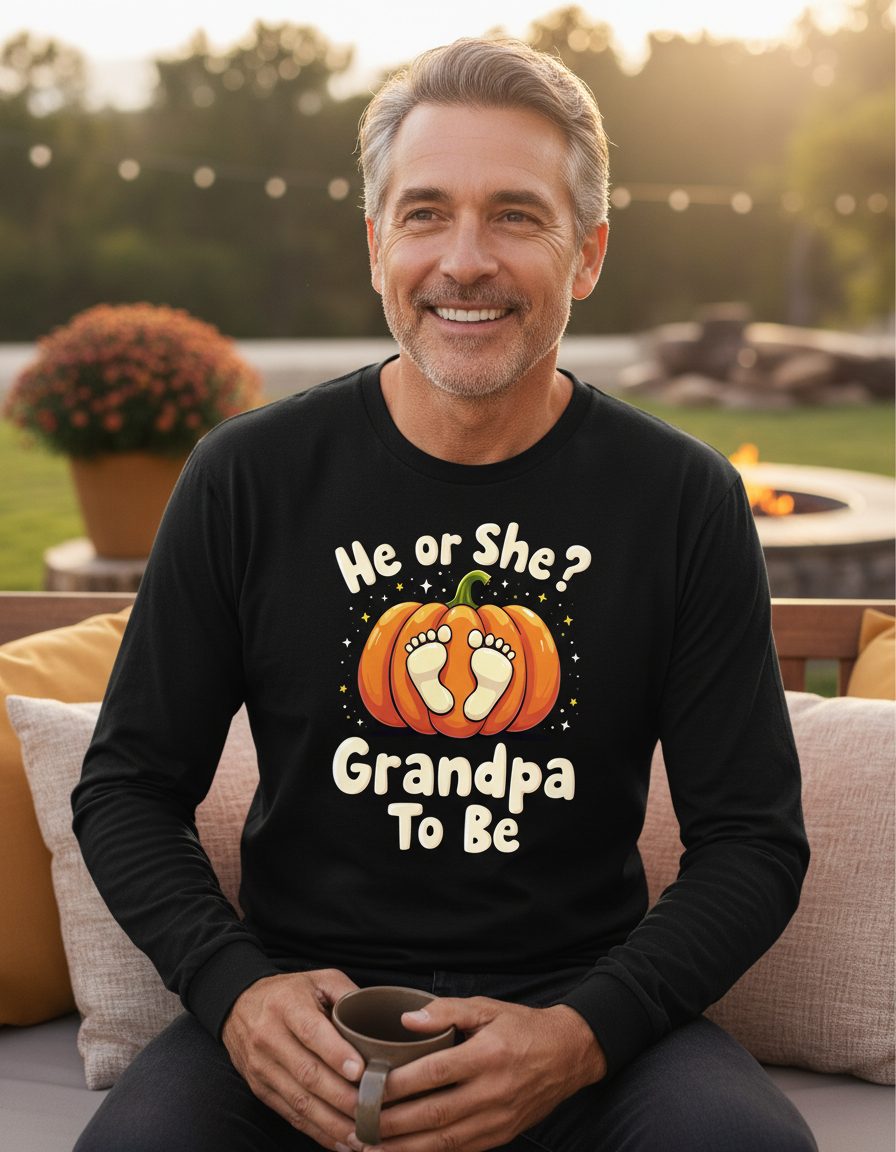 He or She Grandpa to Be gender reveal Long Sleeve Tee Black lifestyle mockup