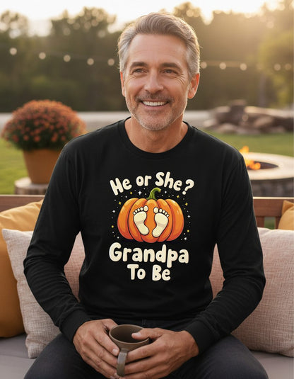 He or She Grandpa to Be gender reveal Long Sleeve Tee Black lifestyle mockup
