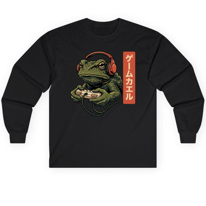 ゲームカエル gaming toad Long Sleeve Tee Black product mockup