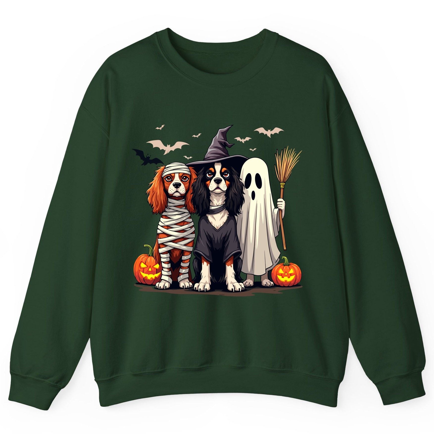 Cavalier Spaniel Halloween Dogs cavalier king charles spaniel Sweatshirt Forest Green product mockup
