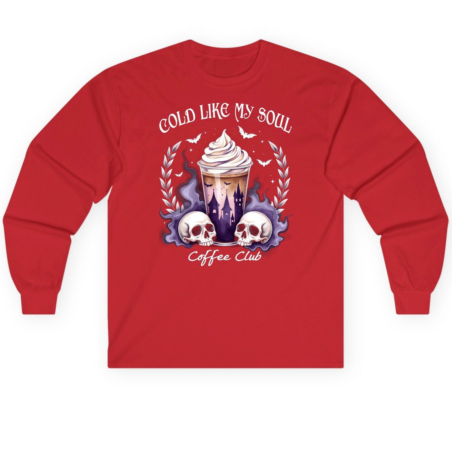 Cold Like My Soul Coffee Club gothic iced coffee Long Sleeve Tee Red product mockup