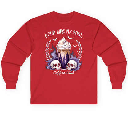 Cold Like My Soul Coffee Club gothic iced coffee Long Sleeve Tee Red product mockup